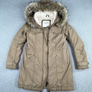 Y2K Abercrombie & Fitch Jacket Women's Large Brown Sherpa Lined Faux Fur Hooded